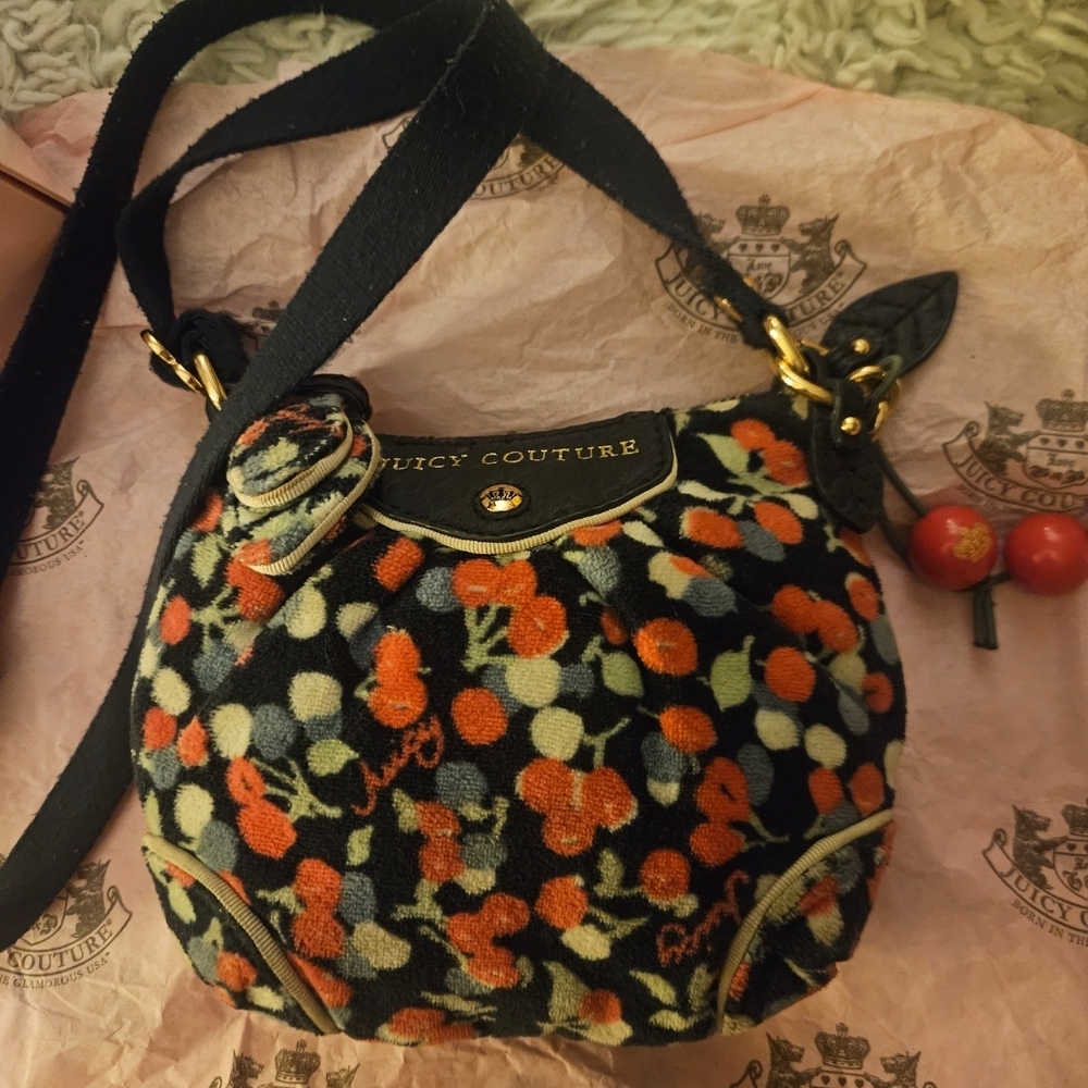 💕Juicy Couture Rare 90's Mini Cherries Crossbody With Cherries Bag Charm